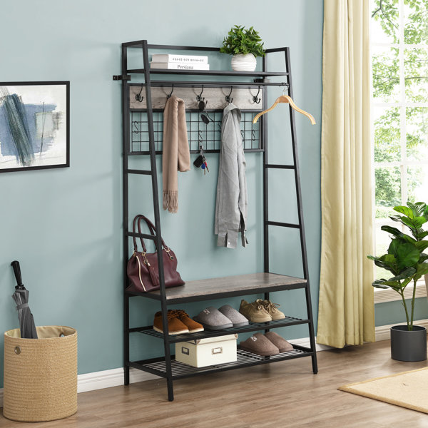 17 Stories 37.4'' Wide Iron Hall Tree with Bench and Shoe Storage